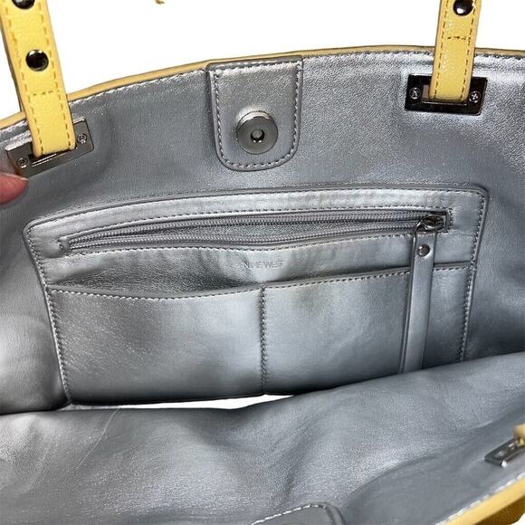 Nine West Ava Faux Leather Tote Bag Purse Floral Laser Cut Design Yellow Silver - Picture 11 of 14